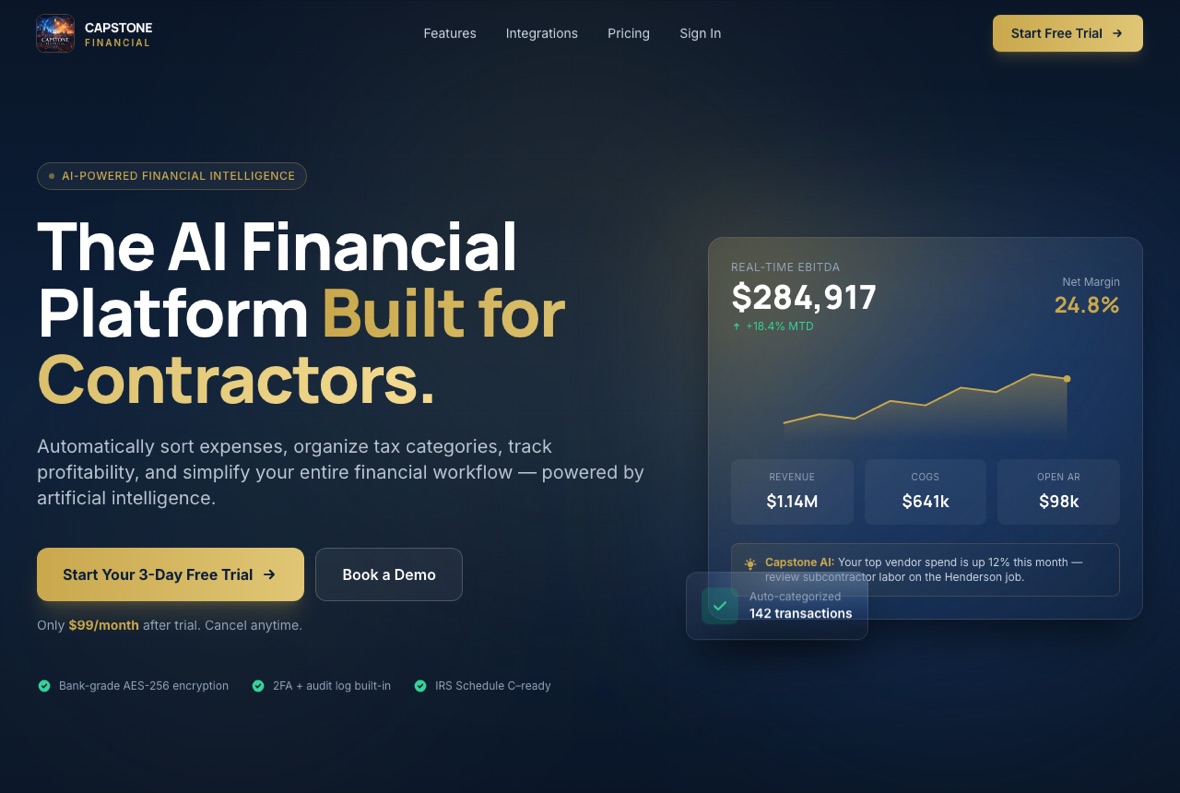 Capstone Pro Finances shown in use